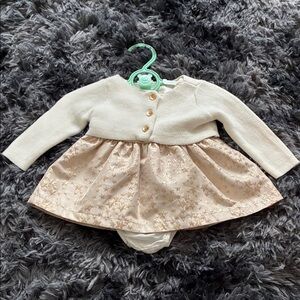 Cat & Jack Cream and Gold Baby Dress with Cardigan